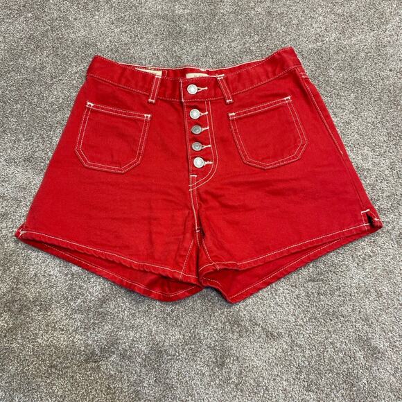 Normcore streetwear grunge Buttonfly Levi’s big E red 80s Mom Shorts 25 Denim - Picture 1 of 12